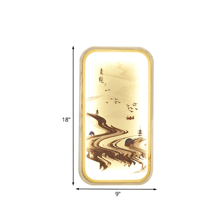 Skørter | Design Drawing Fabric Mural Lighting Asian Gold LED Wall Lamp for Living Room