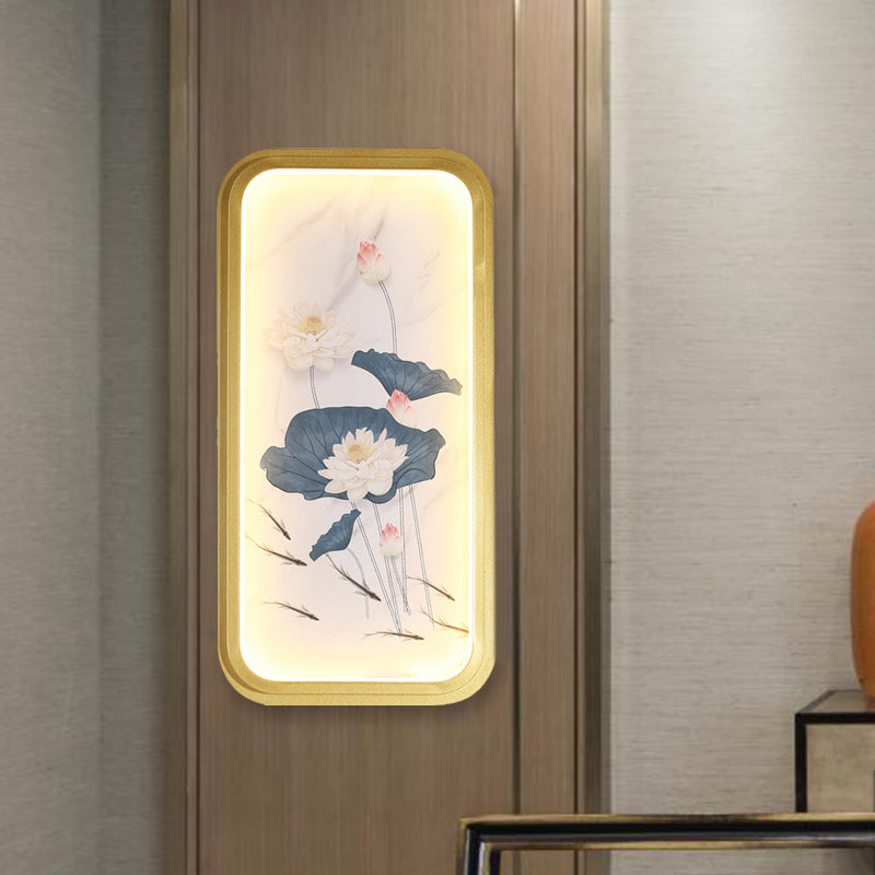 Skørter | Asia Lotus Fabric Wall Mount Wall Lamp LED Flush Mount Wall Sconces in Gold for Bedroom