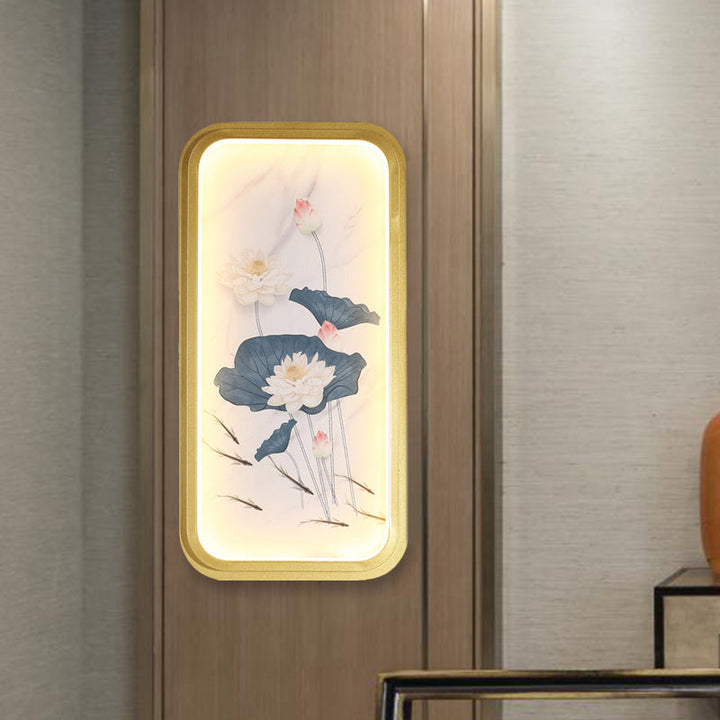 Skørter | Asia Lotus Fabric Wall Mount Wall Lamp LED Flush Mount Wall Sconces in Gold for Bedroom