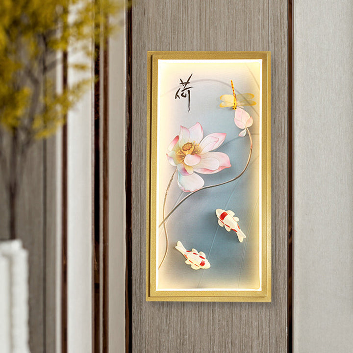 Skørter | Asia Lotus Fabric Wall Mount Wall Lamp LED Flush Mount Wall Sconces in Gold for Bedroom