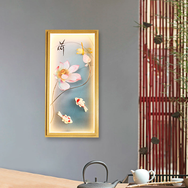 Skørter | Asia Lotus Fabric Wall Mount Wall Lamp LED Flush Mount Wall Sconces in Gold for Bedroom