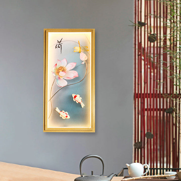 Skørter | Asia Lotus Fabric Wall Mount Wall Lamp LED Flush Mount Wall Sconces in Gold for Bedroom