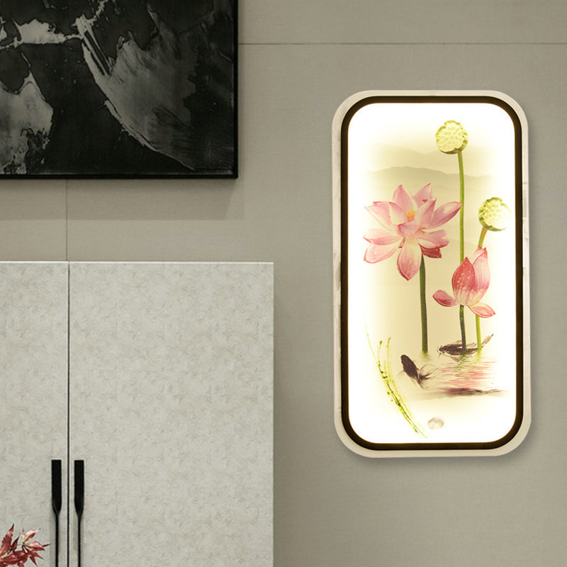 Skørter | Chinese Lotus Pond Wall Tapestry Light Fabric Living Room LED Wall Mounted Light Fixture in Black
