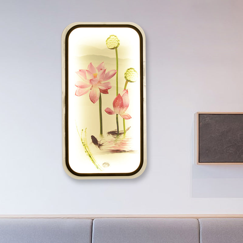 Skørter | Chinese Lotus Pond Wall Tapestry Light Fabric Living Room LED Wall Mounted Light Fixture in Black