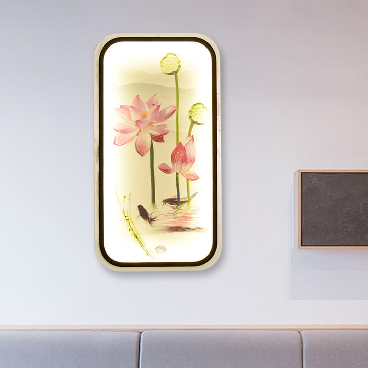 Skørter | Chinese Lotus Pond Wall Tapestry Light Fabric Living Room LED Wall Mounted Light Fixture in Black