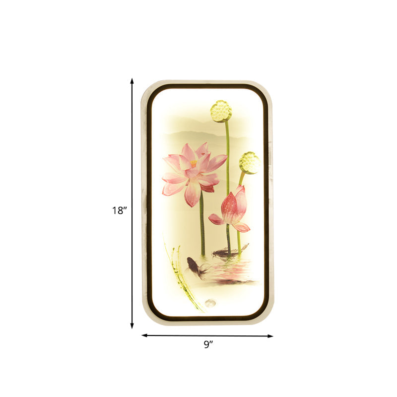 Skørter | Chinese Lotus Pond Wall Tapestry Light Fabric Living Room LED Wall Mounted Light Fixture in Black