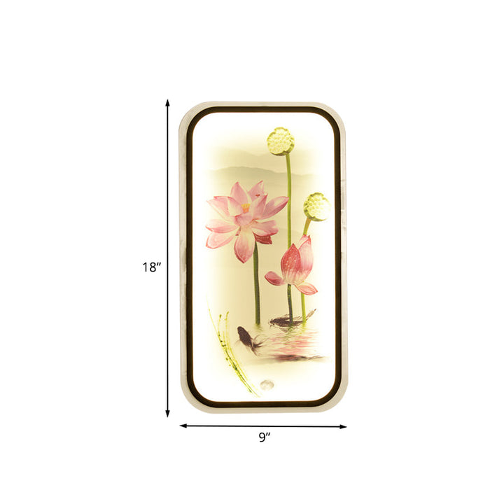 Skørter | Chinese Lotus Pond Wall Tapestry Light Fabric Living Room LED Wall Mounted Light Fixture in Black