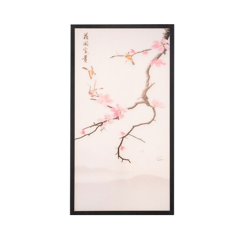 Skørter | Asian Style LED Wall Mounted Wall Light Black Bird and Peach Blossom Painting Wall Lamp with Fabric Shade, 18 "/29.5" H
