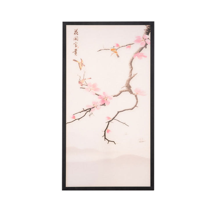 Skørter | Asian Style LED Wall Mounted Wall Light Black Bird and Peach Blossom Painting Wall Lamp with Fabric Shade, 18 "/29.5" H