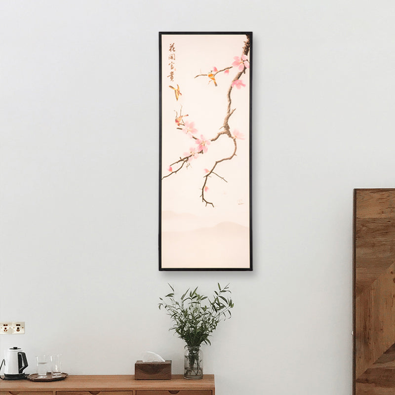 Skørter | Asian Style LED Wall Mounted Wall Light Black Bird and Peach Blossom Painting Wall Lamp with Fabric Shade, 18 "/29.5" H