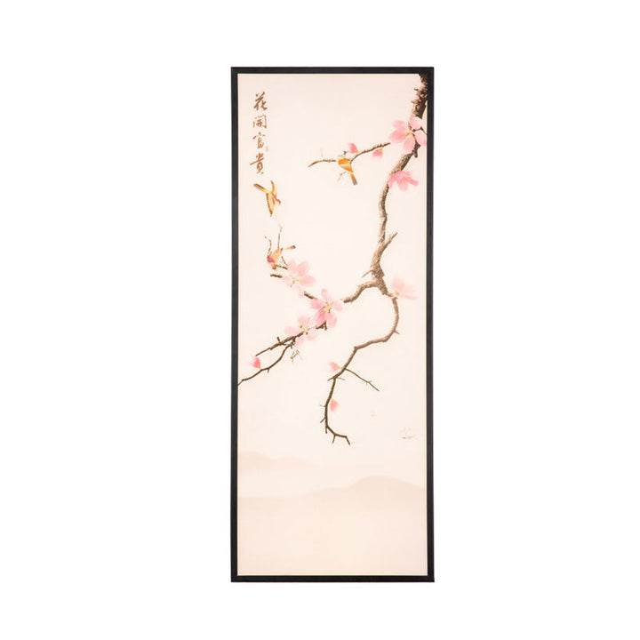 Skørter | Asian Style LED Wall Mounted Wall Light Black Bird and Peach Blossom Painting Wall Lamp with Fabric Shade, 18 "/29.5" H