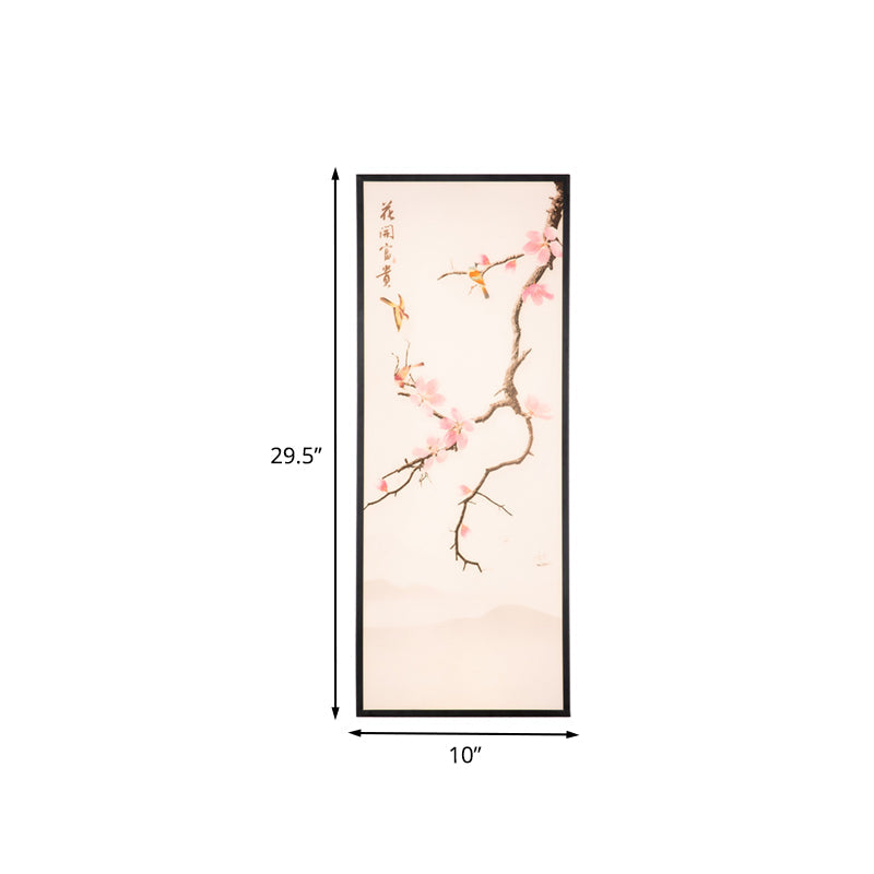 Skørter | Asian Style LED Wall Mounted Wall Light Black Bird and Peach Blossom Painting Wall Lamp with Fabric Shade, 18 "/29.5" H