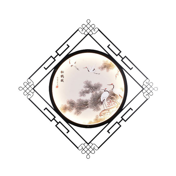 Skørter | Asia Halcyon Ink Painting Wall Mural Lamp Fabric Living Room LED Wall Lighting Light in Black