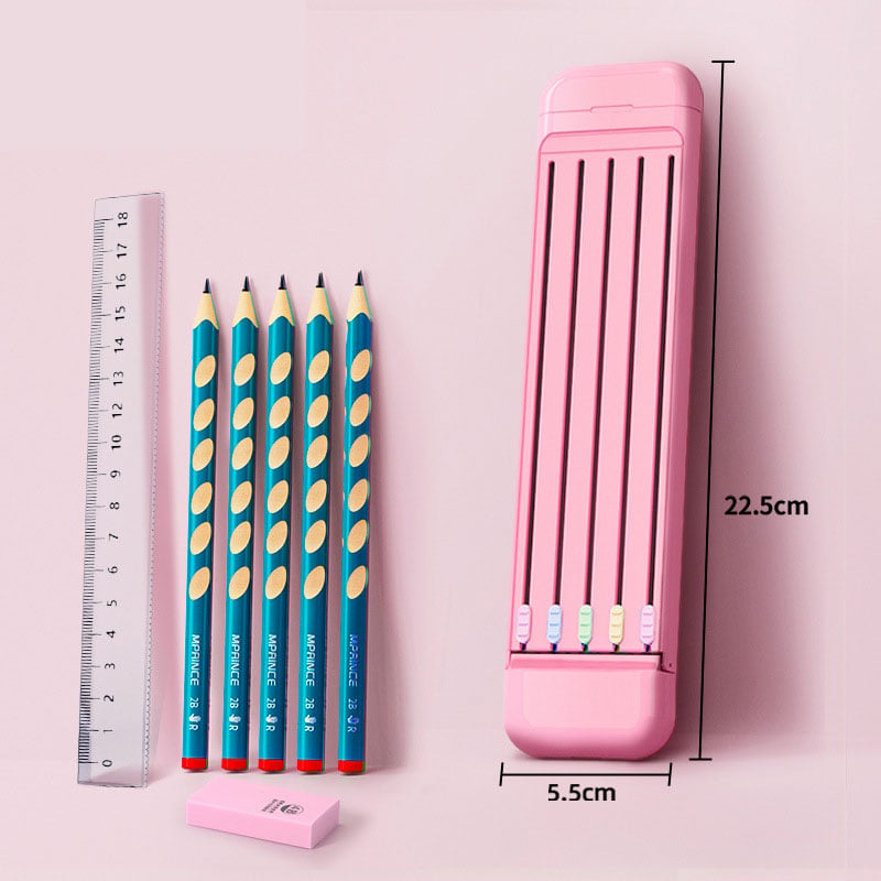 Lisslune | Multifunctional Pencil Case for Kids with 5pcs Pencils2B, Eraser and Ruler