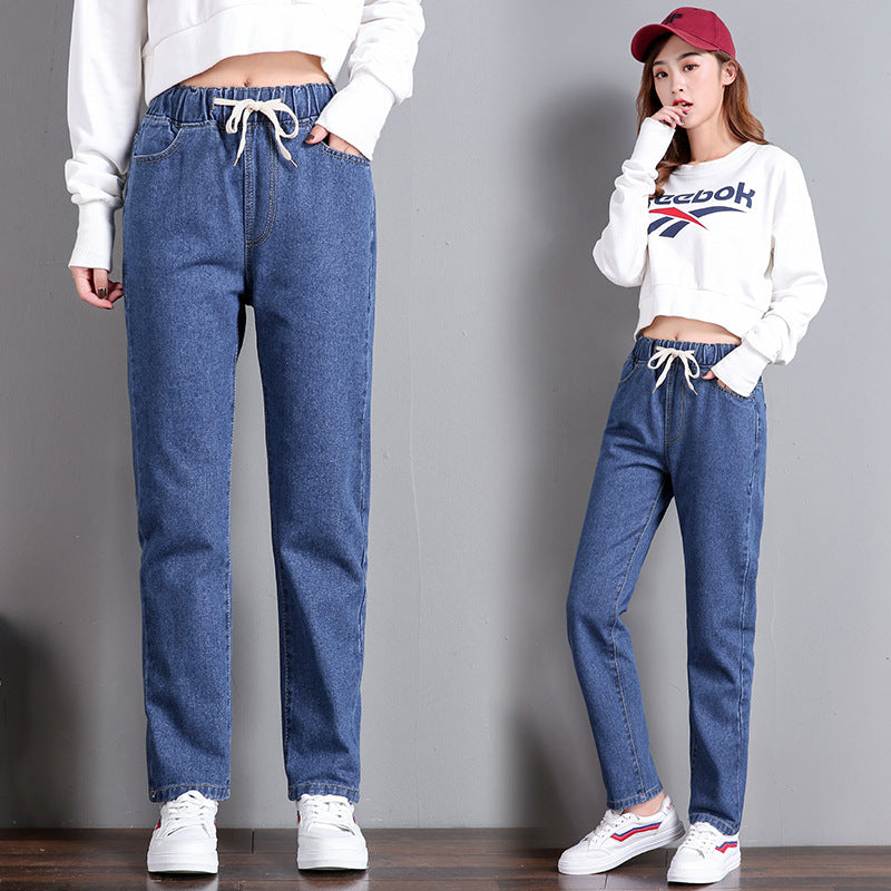 Ladies Comfortable Jeans with Elastic Waistband and Side Pockets