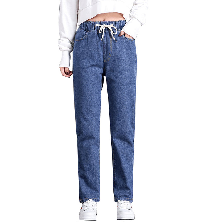 Ladies Comfortable Jeans with Elastic Waistband and Side Pockets