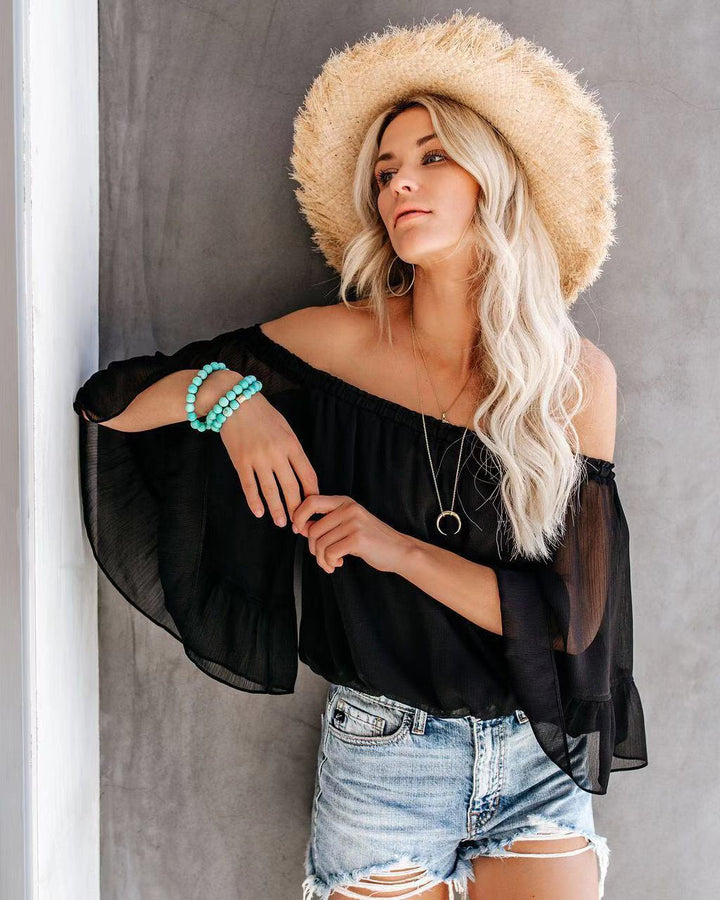 Women's blouse with wide sleeve and off-shoulder design Lune London