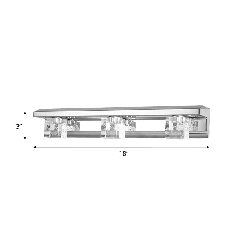 Lisslune | Chrome Finish Linear Wall Lamp Modern Crystal Cube 2/3 Heads Bathroom LED Wall Mount Lighting in Warm/White Light