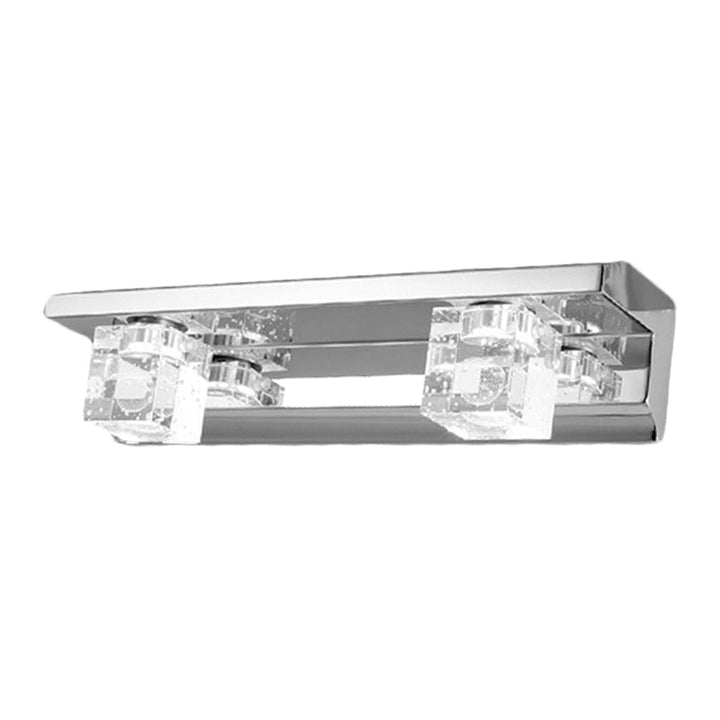 Lisslune | Chrome Finish Linear Wall Lamp Modern Crystal Cube 2/3 Heads Bathroom LED Wall Mount Lighting in Warm/White Light