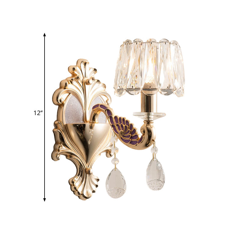 Lisslune | Gold Single Light Bulb Wall Sconces Light Modernism Crystal Block Small Drum Shade Wall Lamp