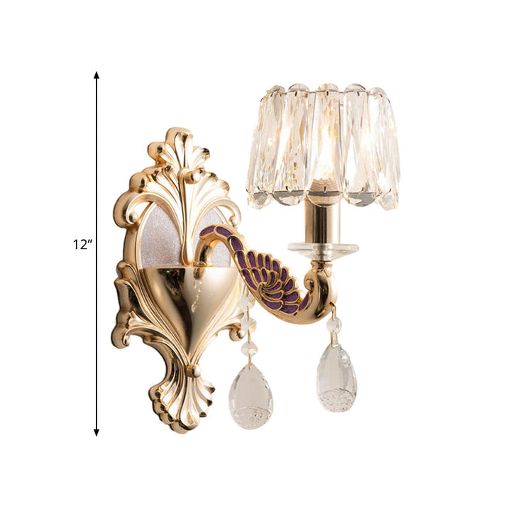 Lisslune | Gold Single Light Bulb Wall Sconces Light Modernism Crystal Block Small Drum Shade Wall Lamp