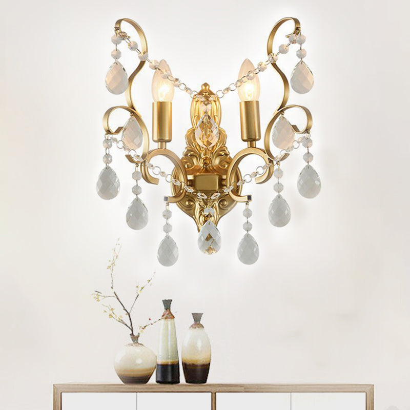 Lisslune | Metallic Candle Wall Sconce Traditional 1/2-Light Living Room Wall Mounted Light with Crystal Swag Accent