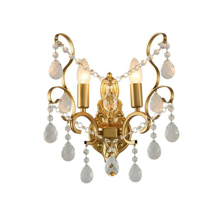 Lisslune | Metallic Candle Wall Sconce Traditional 1/2-Light Living Room Wall Mounted Light with Crystal Swag Accent