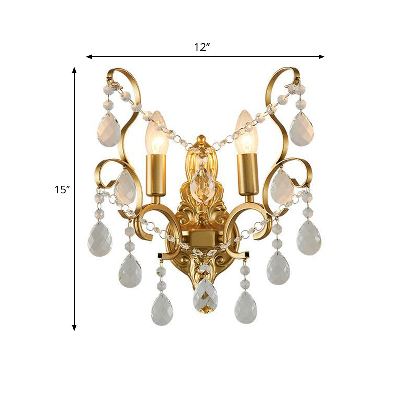 Lisslune | Metallic Candle Wall Sconce Traditional 1/2-Light Living Room Wall Mounted Light with Crystal Swag Accent