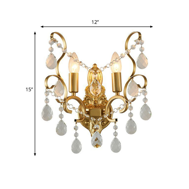 Lisslune | Metallic Candle Wall Sconce Traditional 1/2-Light Living Room Wall Mounted Light with Crystal Swag Accent