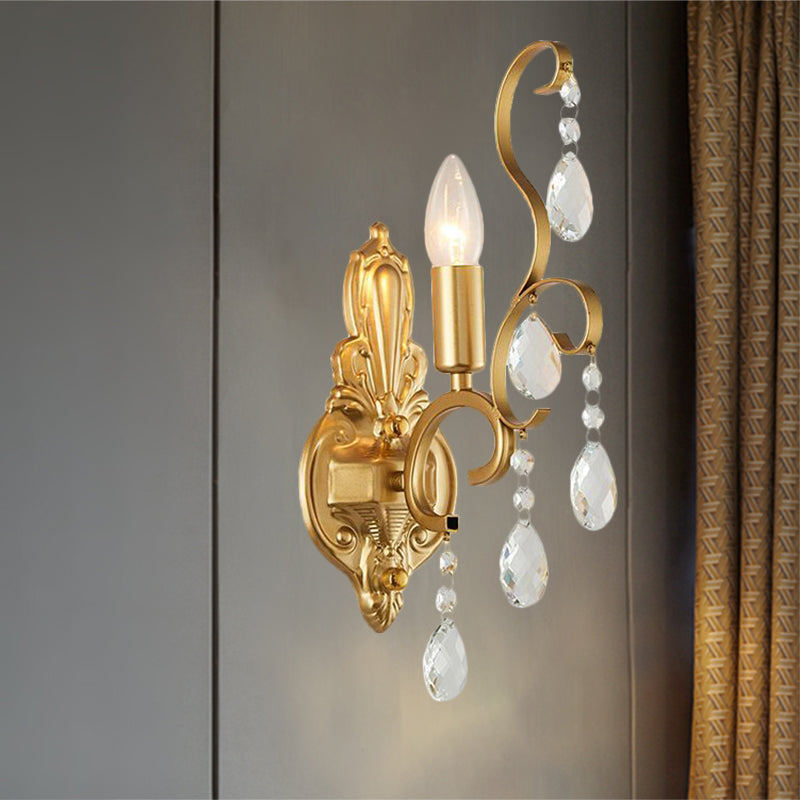 Lisslune | Metallic Candle Wall Sconce Traditional 1/2-Light Living Room Wall Mounted Light with Crystal Swag Accent