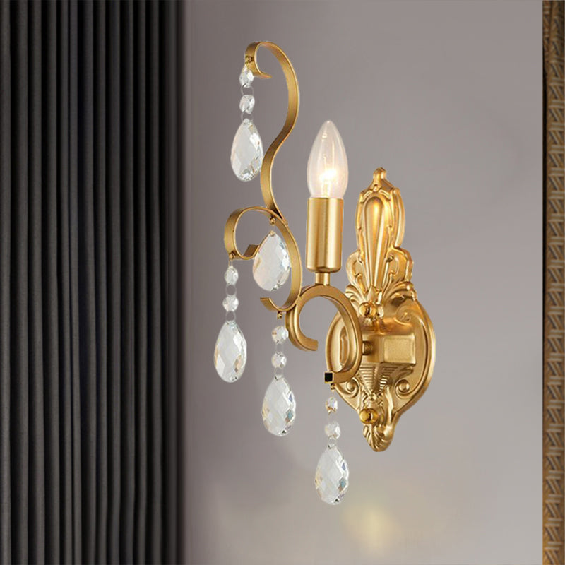 Lisslune | Metallic Candle Wall Sconce Traditional 1/2-Light Living Room Wall Mounted Light with Crystal Swag Accent