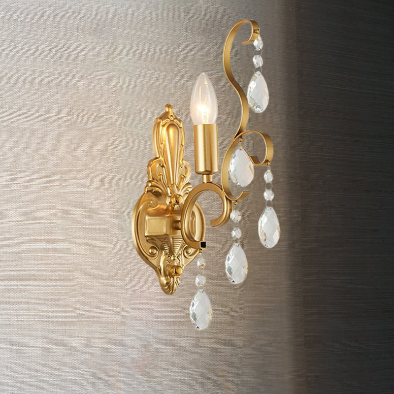 Lisslune | Metallic Candle Wall Sconce Traditional 1/2-Light Living Room Wall Mounted Light with Crystal Swag Accent