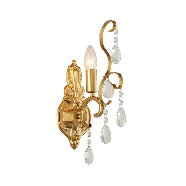 Lisslune | Metallic Candle Wall Sconce Traditional 1/2-Light Living Room Wall Mounted Light with Crystal Swag Accent