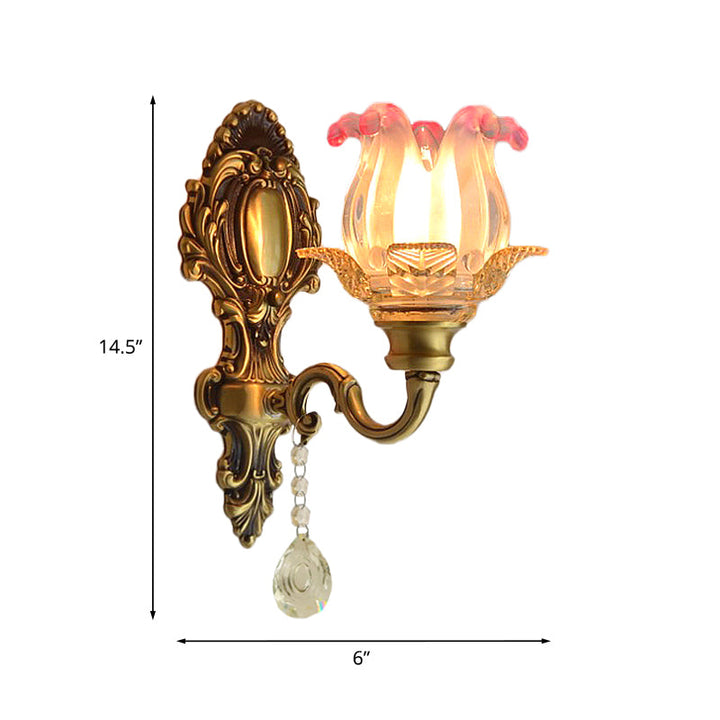 Skørter | Retro Flower Wall Lighting Ideas 1 Light Bulb Pink-Transparent Fading Glass Wall Lamp in Brass