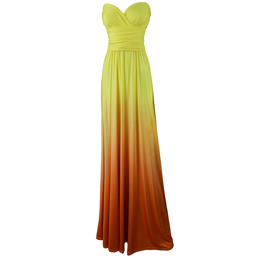 Ladies' maxi dress with flowing waterfall neckline and ombre design
