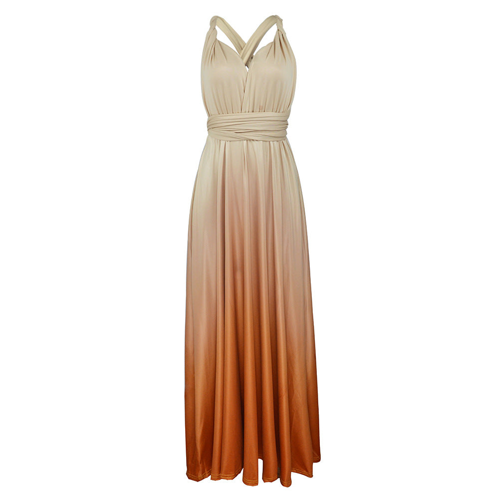 Ladies' maxi dress with flowing waterfall neckline and ombre design