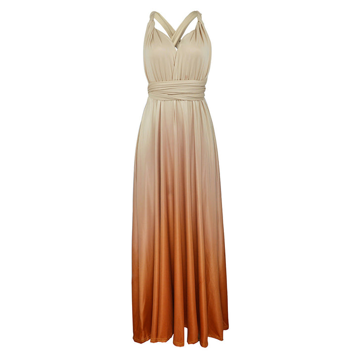 Ladies' maxi dress with flowing waterfall neckline and ombre design