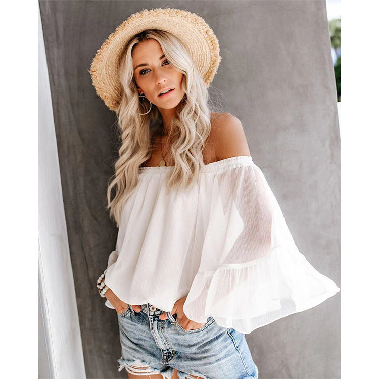 Women's blouse with wide sleeve and off-shoulder design Lune London