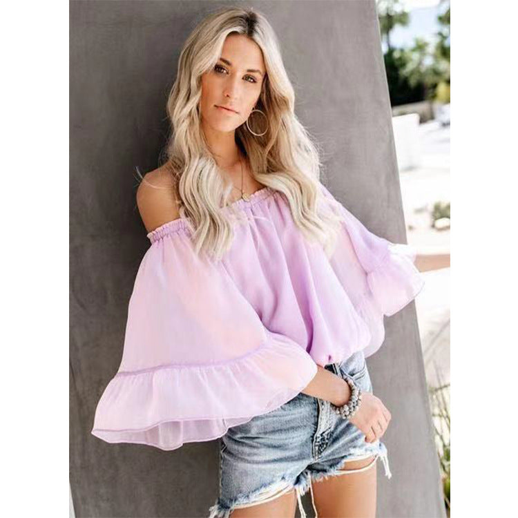 Women's blouse with wide sleeve and off-shoulder design Lune London