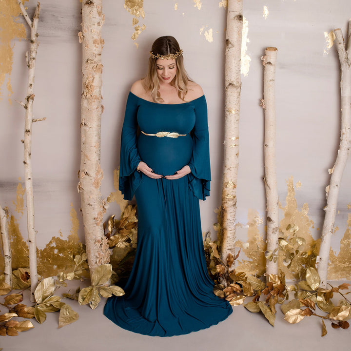 Women's Maternity Maxi Dress with Off-Shoulder Design and Flowing Sleeves Lisslune