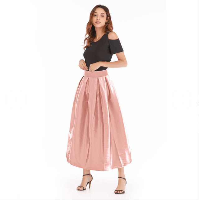 Women's maxi skirt made of shimmering satin with a wide cut Lisslune