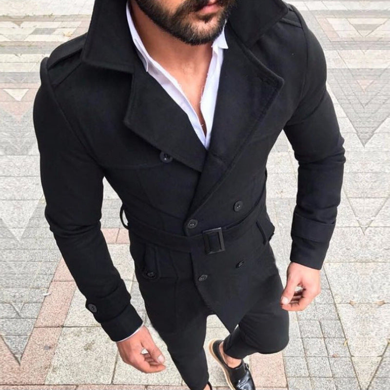 Men's elegant trench coat with fashionable belt and double button placket Lisslune