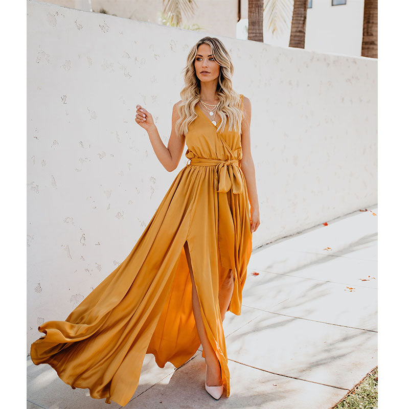 Ladies Elegant Maxi Dress with Flowing Skirt and Simple Silhouette Lisslune