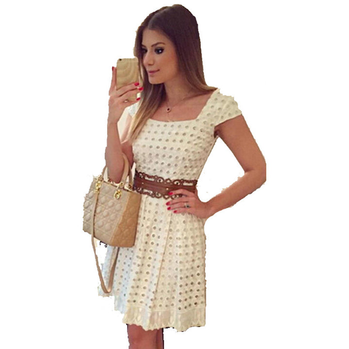 Women's summer dress with unique textured design and wide waist belt