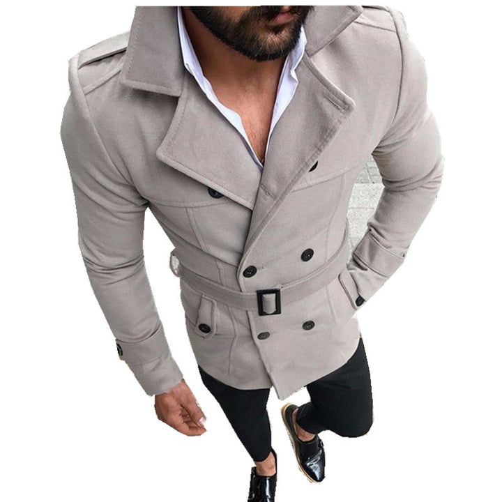 Men's elegant trench coat with fashionable belt and double button placket Lisslune