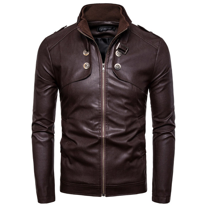 Men's fashionable synthetic leather jacket with asymmetric zipper and quilted seams Lisslune
