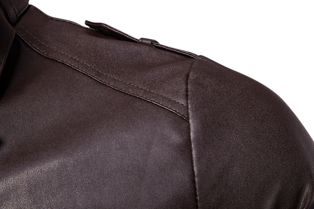 Men's fashionable synthetic leather jacket with asymmetric zipper and quilted seams Lisslune