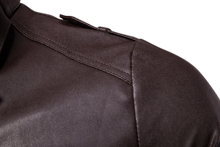 Men's fashionable synthetic leather jacket with asymmetric zipper and quilted seams Lisslune