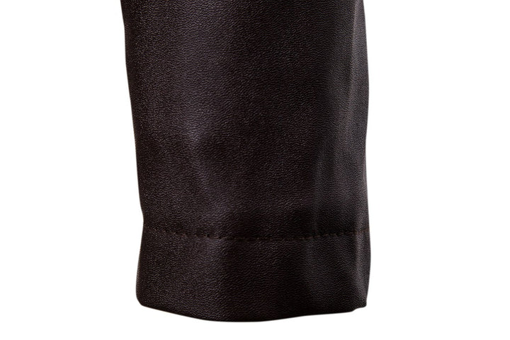 Men's fashionable synthetic leather jacket with asymmetric zipper and quilted seams Lisslune