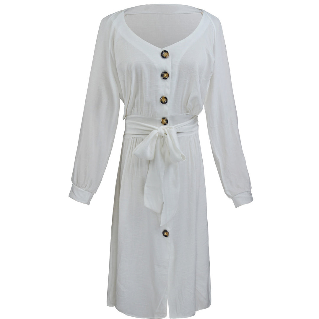 Women's fashionable button dress with belt Lisslune